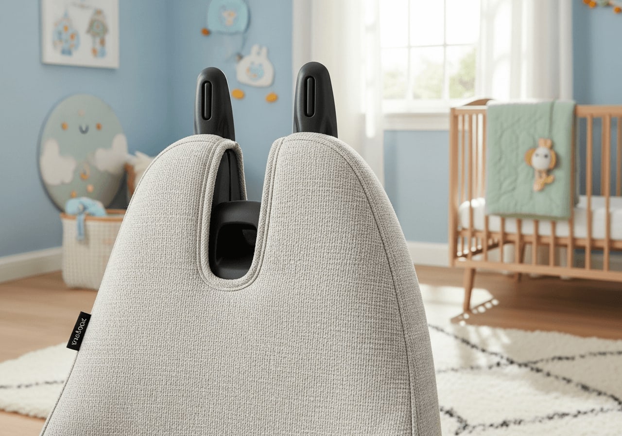 Eingesetzte schwarze Kunststoff-Einführhilfen im Polsterspalt des Autositzes zum Schutz des Bezugs beim ISOFIX Einbau.