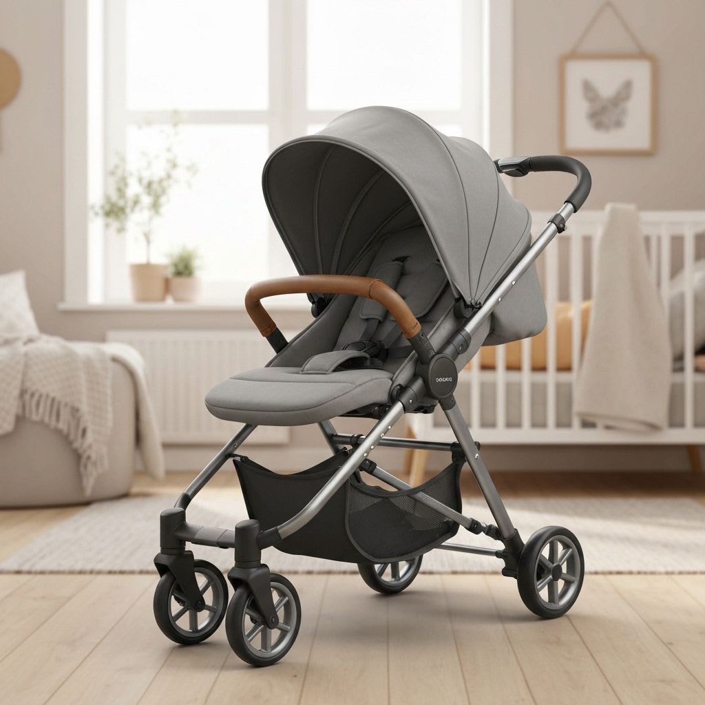 Kompakter Buggy mit verstellbarem Sportsitz und Sonnenverdeck, eine praktische Kinderwagen-Art für unterwegs.