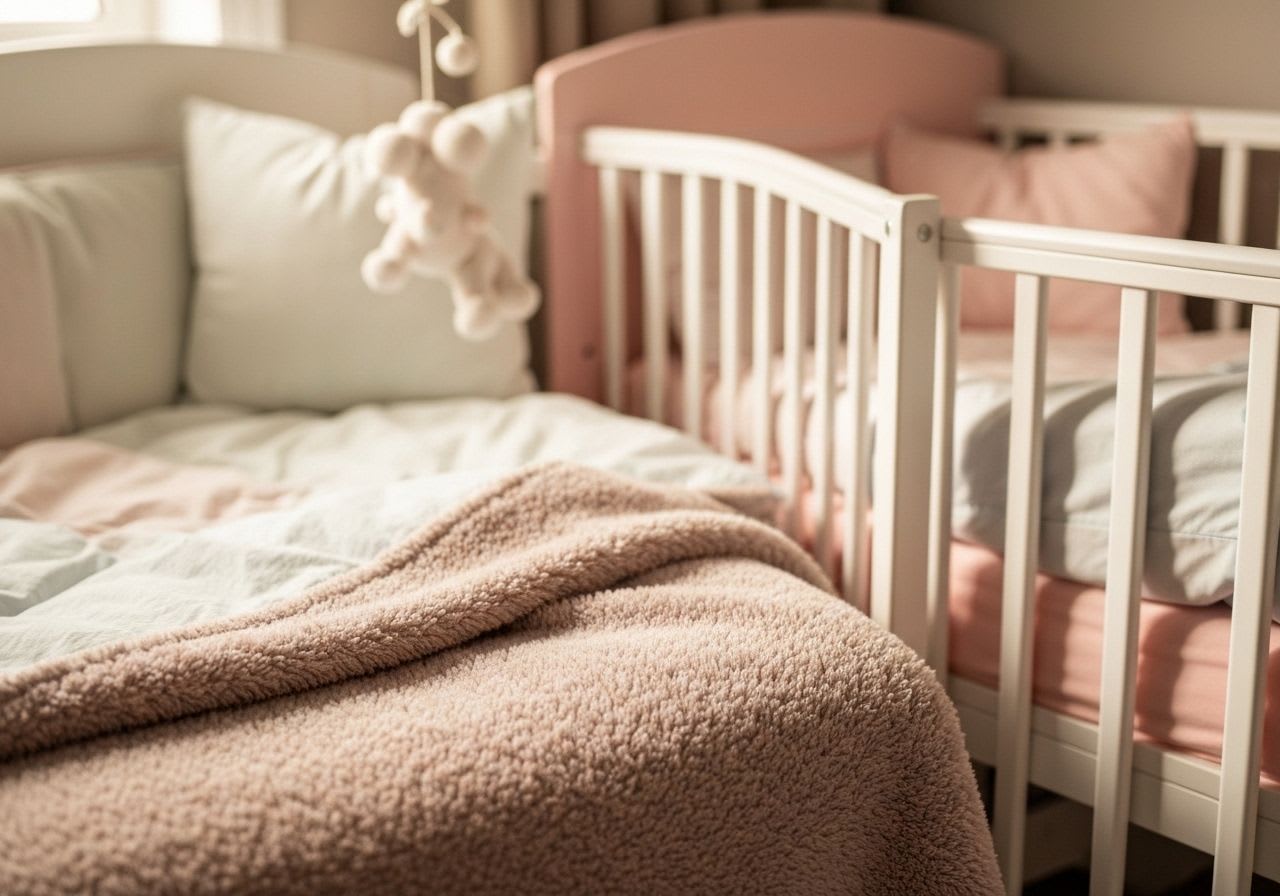 Leere Kinderwagen-Babywanne mit weicher Bio-Baumwoll-Einlage, die die flache Liegeposition für Neugeborene hervorhebt.