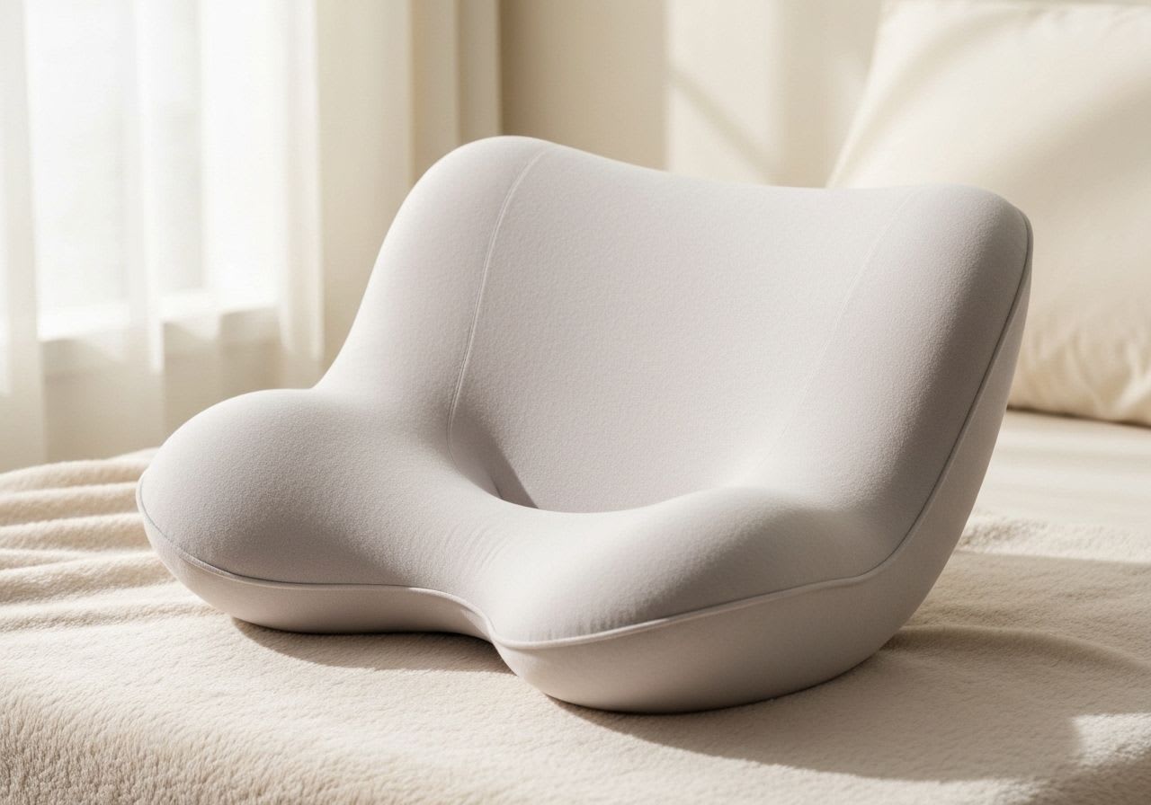 Ergonomisches Stillkissen aus Bio-Baumwolle auf einer weichen Decke, das Komfort und Unterstützung beim Meistern von Stillproblemen bietet.