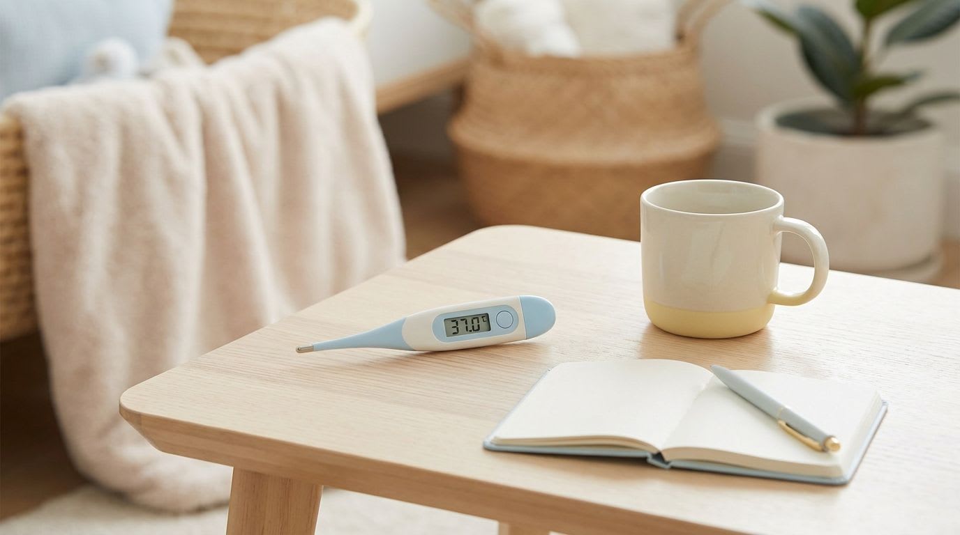 Ein Thermometer als Symbol für die Notwendigkeit, bei auffälligem Stuhlgang des Neugeborenen einen Arzt zu konsultieren.