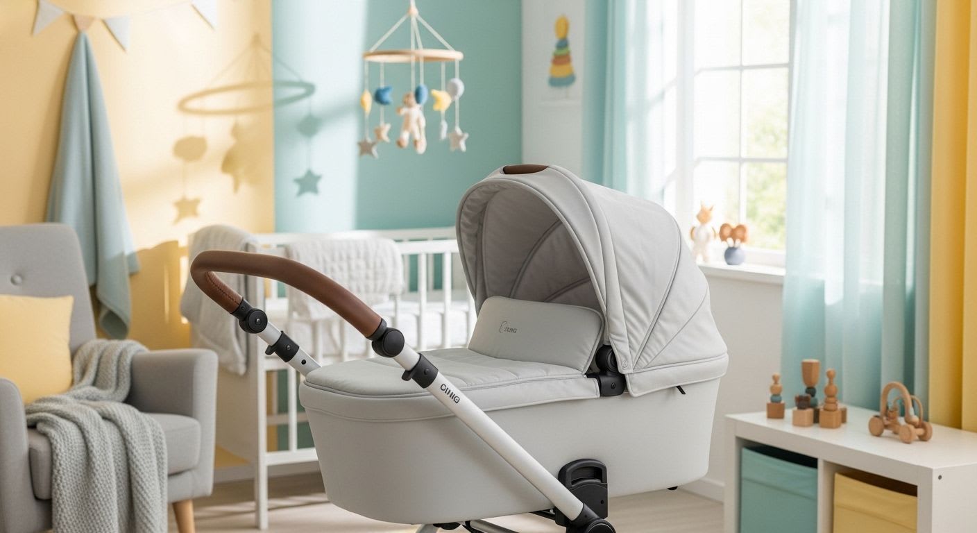 Eine passende Kinderwagen Unterlage in einem leeren Kinderwagen sorgt für optimalen Komfort und Geborgenheit bei jedem Ausflug.