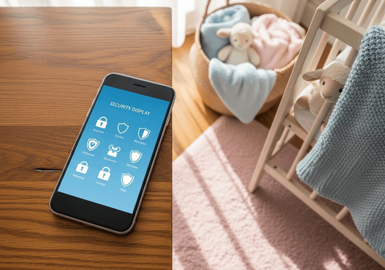Smartphone auf einem Holztisch mit Sicherheitsschloss-Symbol zur Aktivierung der Zwei-Faktor-Authentifizierung