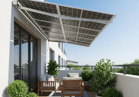 Klimaresilienz am Balkon: Solar-Module als Schattenspender