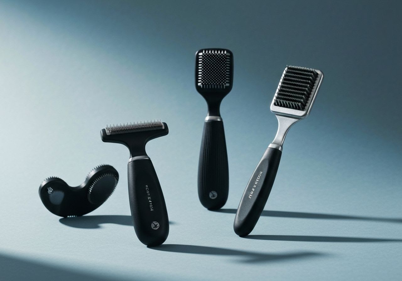 Verschiedene Grooming-Tools wie Rasierer, Bartöl und Bodygroomer, die 5 Grooming-Hacks für Männer zur Hautpflege und zum Styling veranschaulichen.