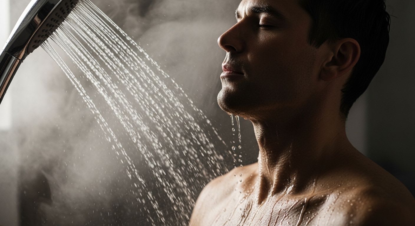 Vorbereitung zur Körperrasur: Warmer Wasserstrahl auf der Haut, um den Bodygroomer richtig nutzen und die Haut schonen zu können.