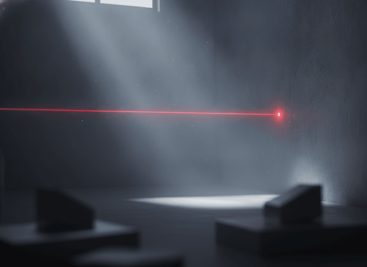 Roter Lichtstrahl im dunklen Raum
