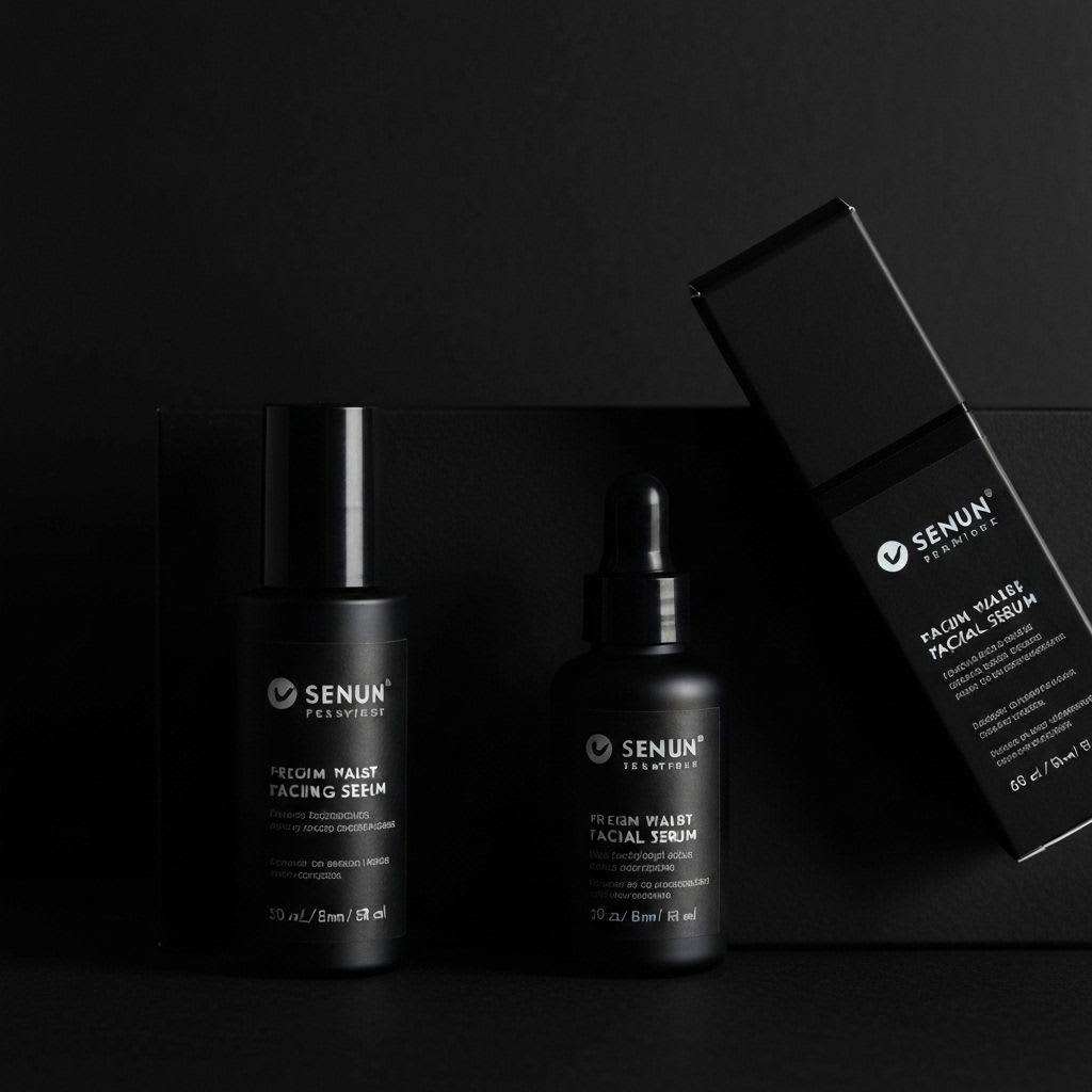 Flachansicht von Rasiercreme, Aftershave-Balsam und Gesichtsserum, wichtige Produkte für umfassende Herrengrooming Pflege.