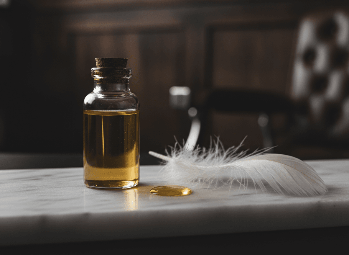 Beruhigendes Pflegeöl nach dem Waxing im Intimbereich symbolisiert das gepflegte und glatte Endergebnis.