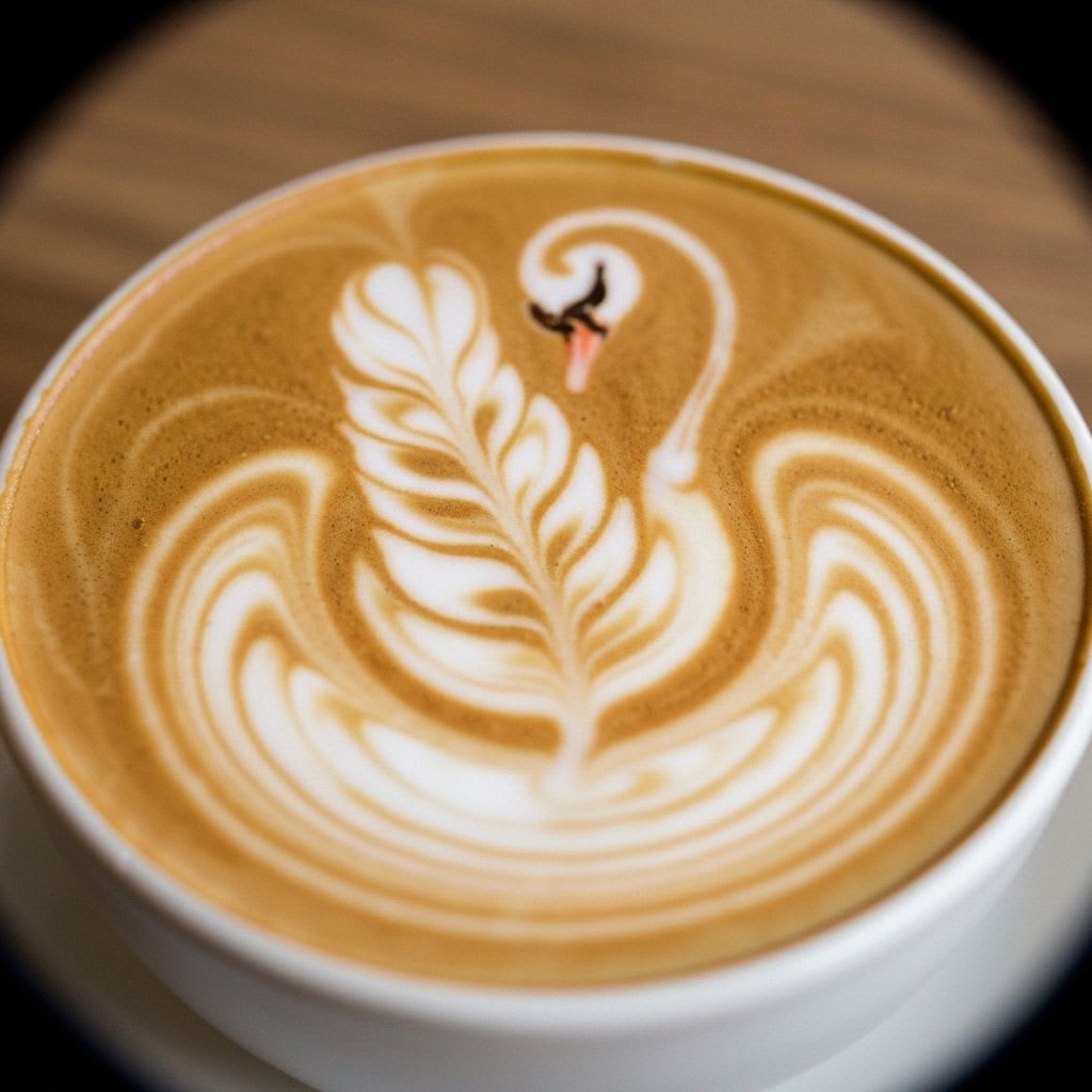 Kreative 3D Schwanen Latte Art, die fortgeschrittenere Motive und die Übung der Grundlagen zu Hause zeigt.
