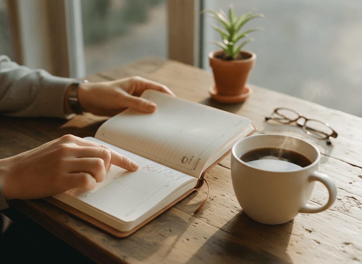 Eine Person plant den letzten Kaffee des Tages, um gesunden Schlaf zu gewährleisten und negative Effekte zu meiden.
