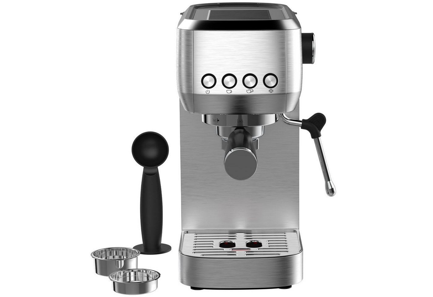 AIMAX Espressomaschine mit 20 Bar italienischer Pumpe: Professionelles Edelstahl-Design, Klassische Tastensteuerung, Milchaufschäumer, Kaffeekanne, Edelstahlfilter 51mm, 1350 W für Heim-Baristas, 1,