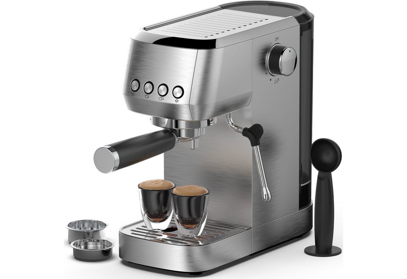 AIMAX Espressomaschine mit 20 Bar italienischer Pumpe: Professionelles Edelstahl-Design, Klassische Tastensteuerung, Milchaufschäumer, Kaffeekanne, Edelstahlfilter 51mm, 1350 W für Heim-Baristas, 1,