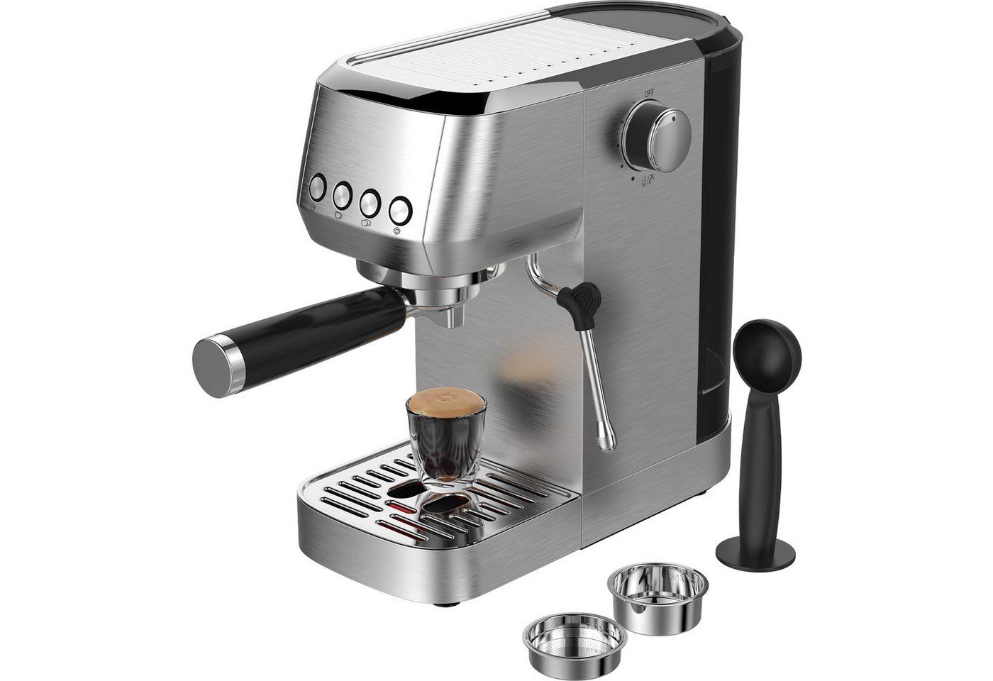 AIMAX Espressomaschine Siebträgermaschine 20 Bar: Kaffeemaschine aus Edelstahl mit Milchaufschäumer, Klassische Tastensteuerung, Kaffeekanne, Edelstahlfilter 51mm, 1350 W, 1,3L Wassertank, für Espres