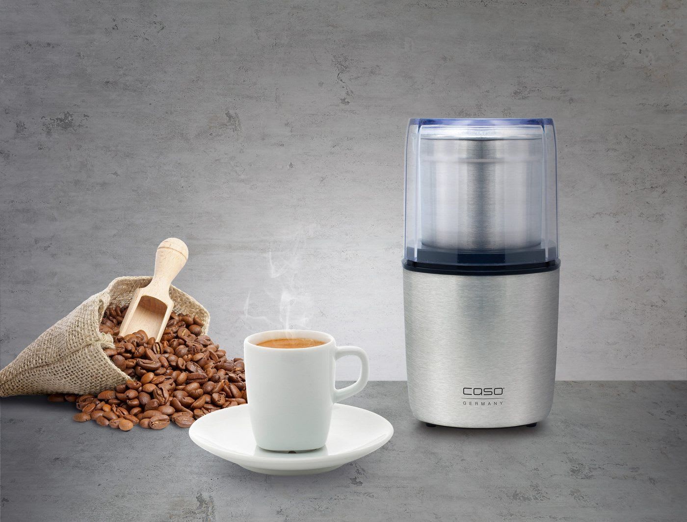 Caso Kaffeemühle Coffee Flavour, 200 W, Schlagmesser, 90 g Bohnenbehälter silberfarben