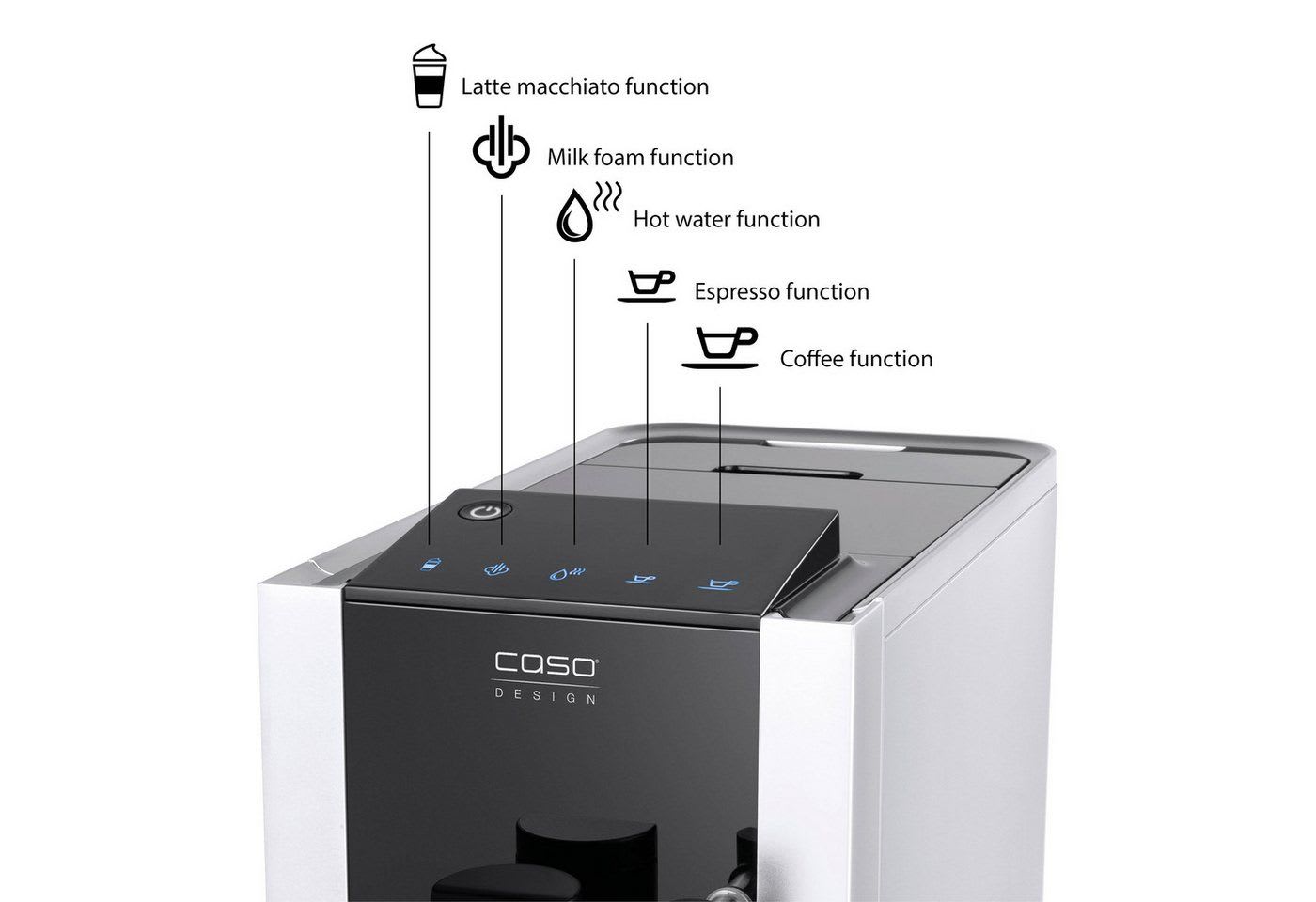 Caso Kaffeevollautomat Café Crema One, Praktische Sensor-Touch Steuerung, Edelstahl-Kegelmahlwerk schwarz|silberfarben