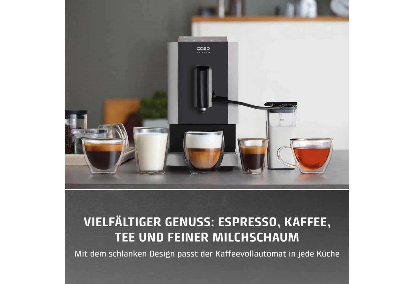 Caso Kaffeevollautomat Café Crema Touch, Herausnehmbare Brüheinheit, einfache Bedienung silberfarben
