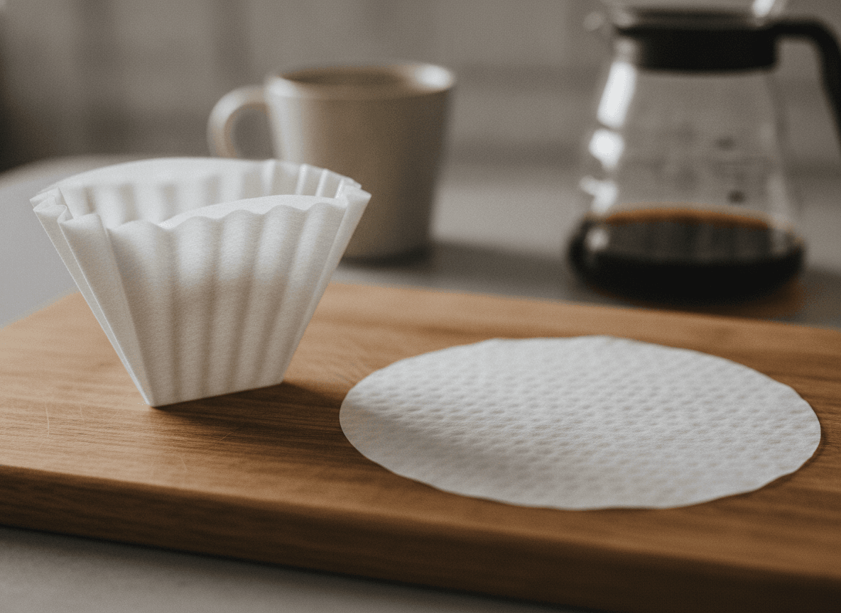 Gefalteter und ungefalteter Papierfilter