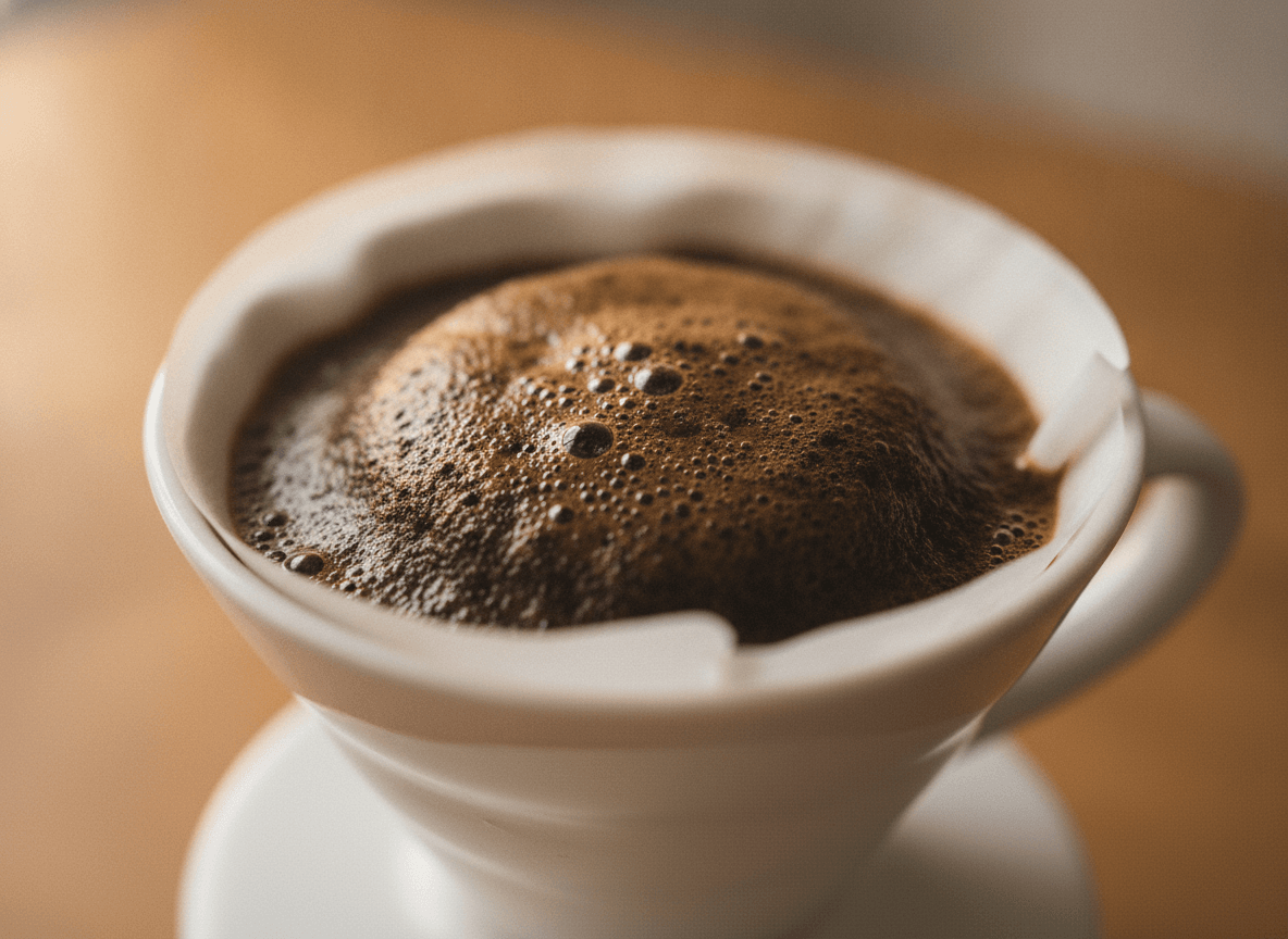 Kaffeemehl blüht beim ersten Aufgießen