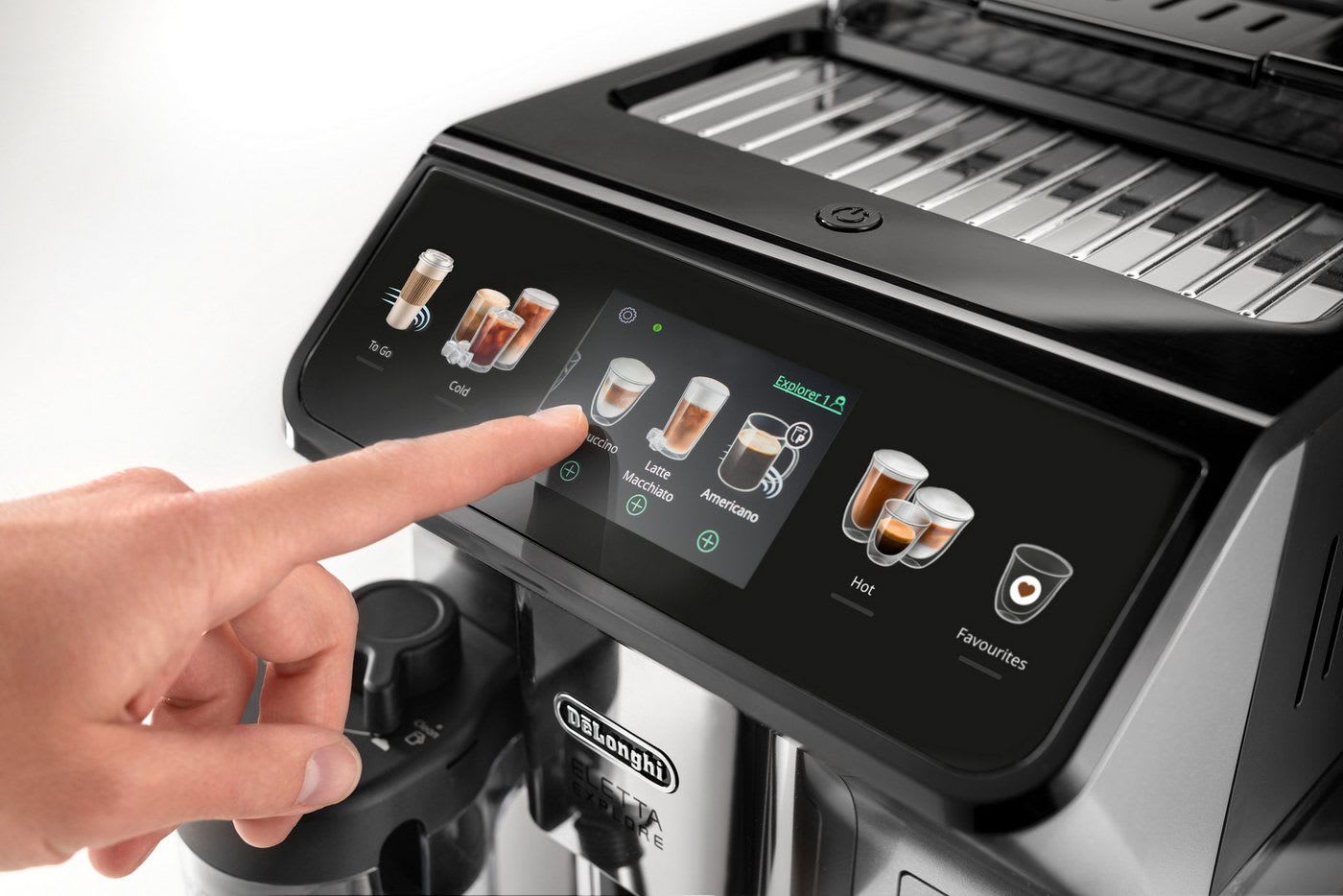 De'Longhi Kaffeevollautomat Eletta Explore ECAM450.55.S - 40 Rezepte, heißer & kalter Milchschaum, 3,5" Touch-Display, herausnehmbare Brühgruppe, einstellbarer Mahlgrad silberfarben