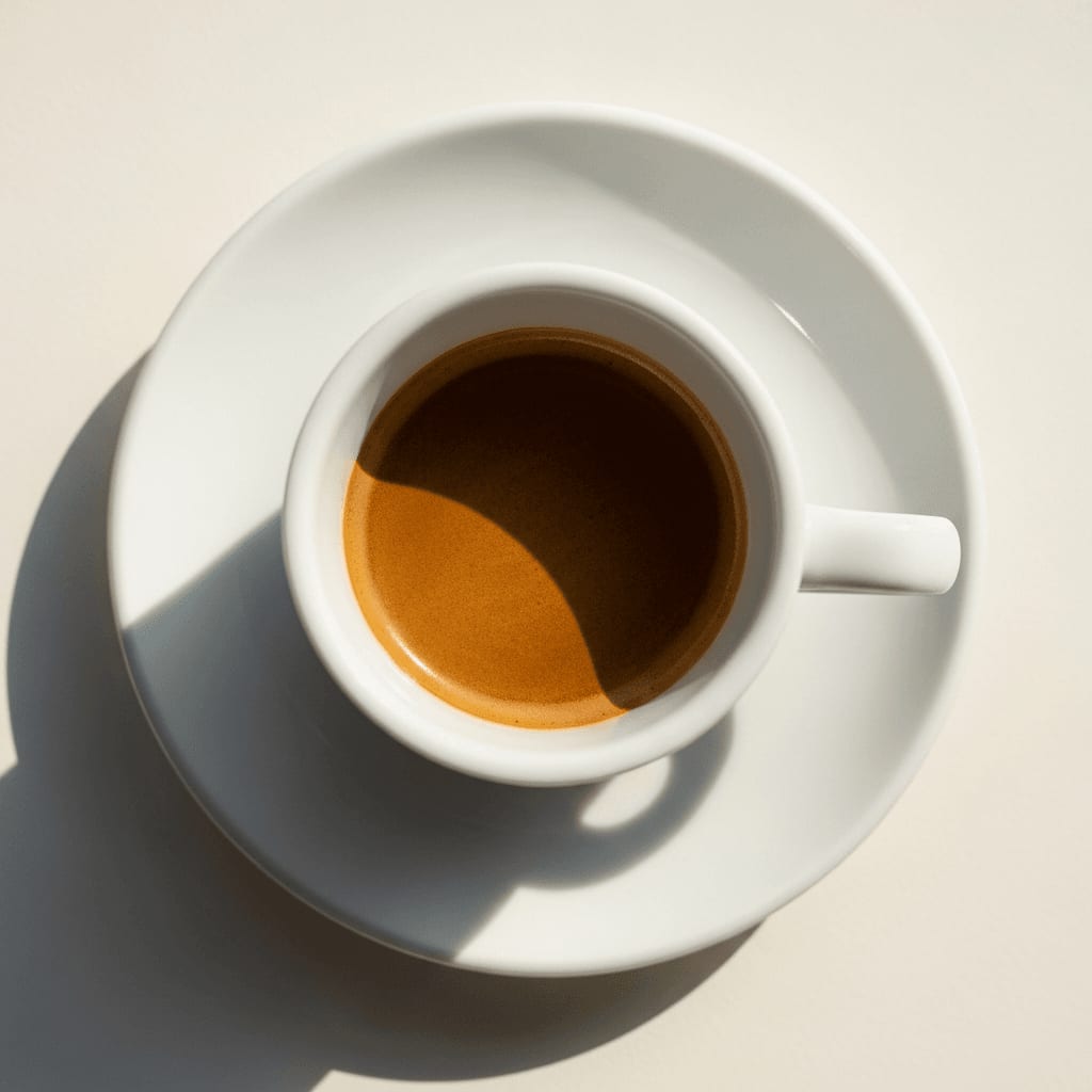 Klassische weiße Porzellan-Espressotasse mit runder Form und dicken Wänden von oben.