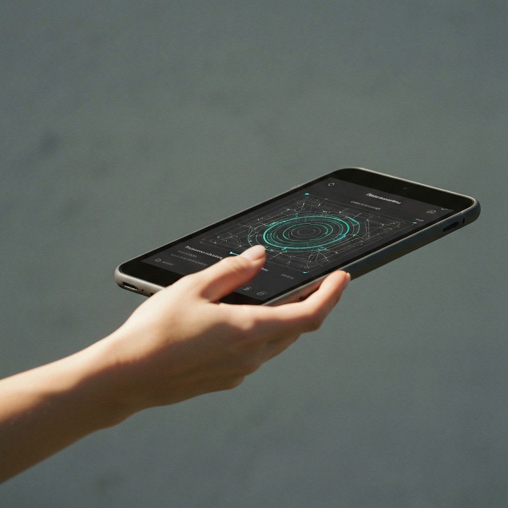 Digitale Nachvollziehbarkeit im Kaffeehandel: Eine Hand interagiert mit einem Tablet, das die Herkunft der Kaffeebohne per Blockchain zeigt.