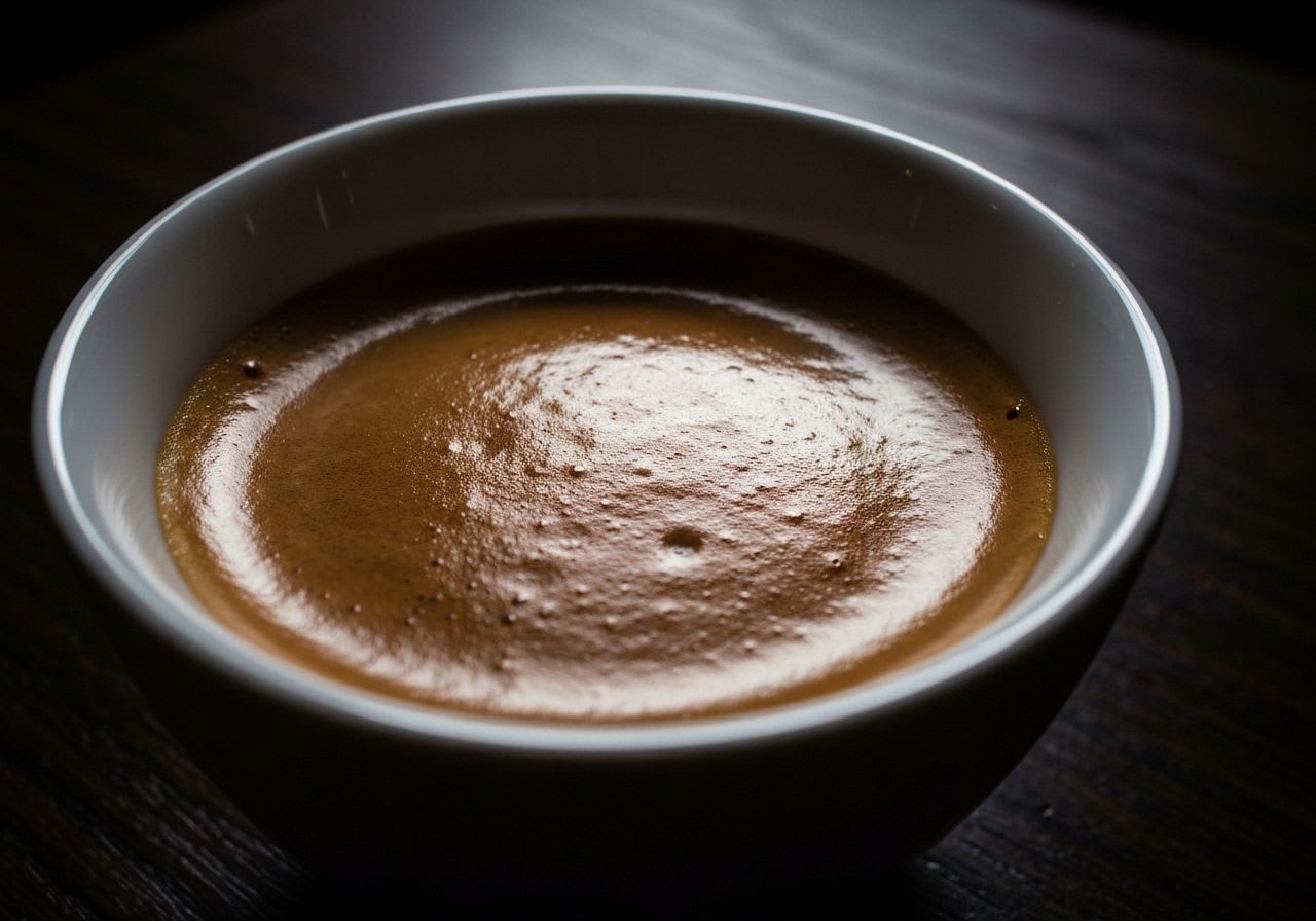 Ein perfekt extrahierter Espresso-Shot mit dichter, haselnussbrauner Crema in einer Keramiktasse als Ergebnis des richtigen Aufheizens.
