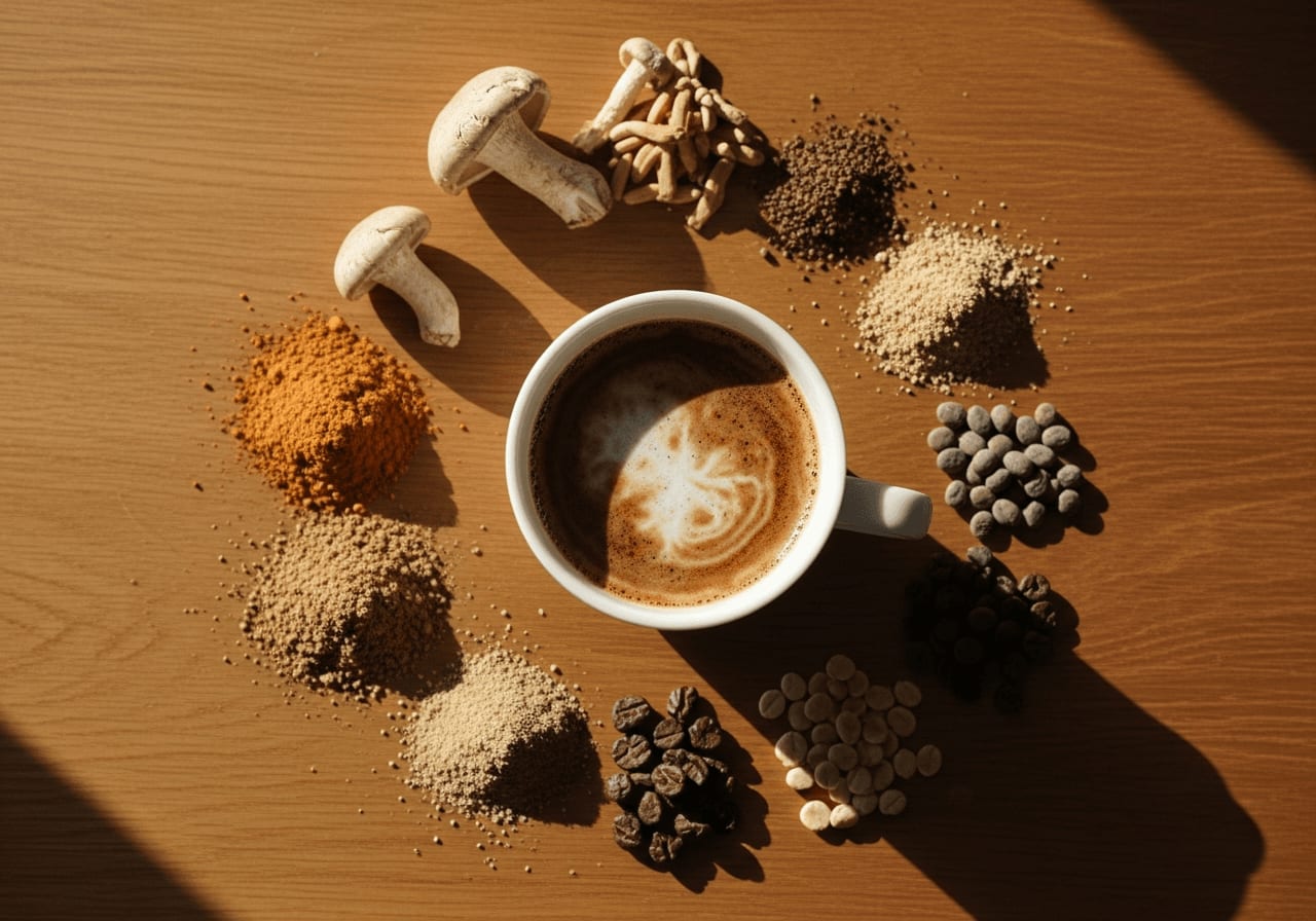 Funktioneller Kaffee mit Superfood-Zutaten, Draufsicht