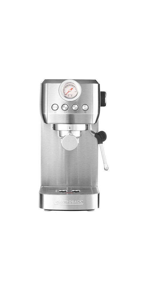 Gastroback Espressomaschine, Edelstahlfilter, Siebträger Espressomaschine für alle Kaffeespezialitäten silberfarben