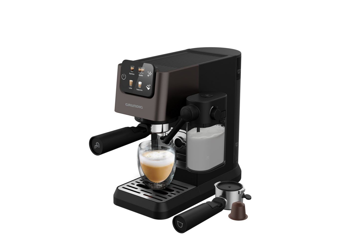 Grundig Espressomaschine KSM 6430, 1628W Kaffeemaschine mit 20 Bar, Touch & CreamyPro™ Milchschaum