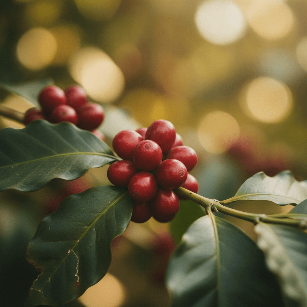Der Weg zum reinen Instant Kaffee: Rote Kaffeekirschen als natürlicher Ursprung des Produkts für die Gesundheit.
