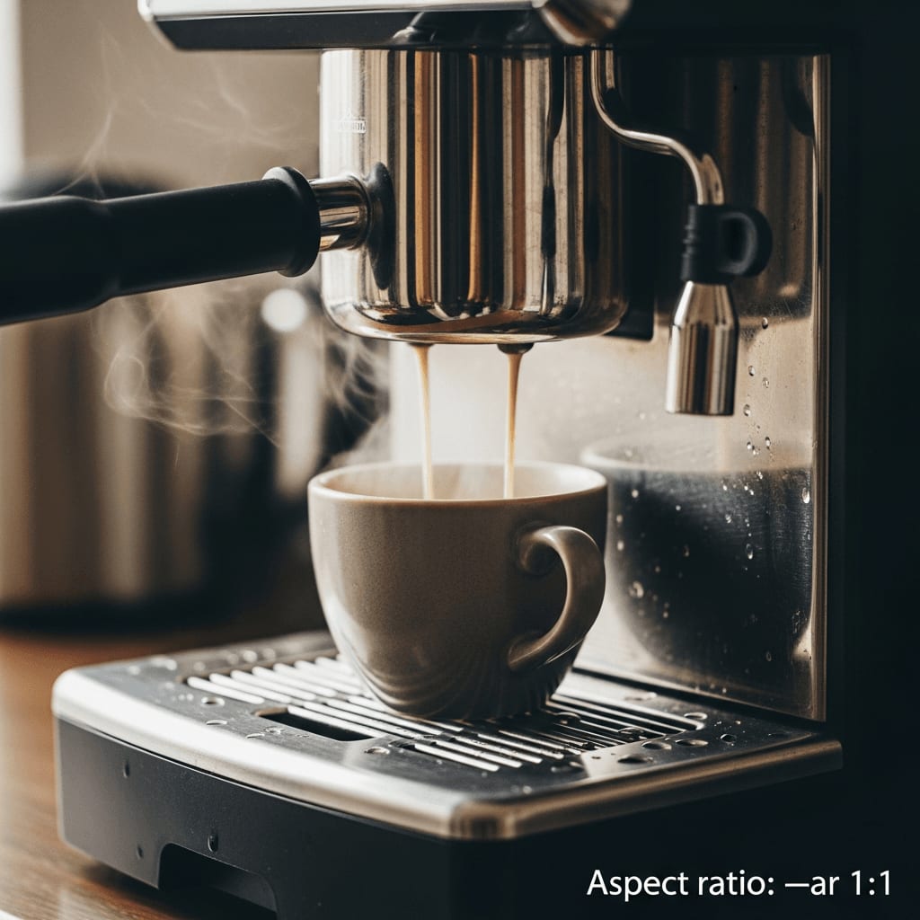 Alltagseinsatz der Jura E8: Die Edelstahldüse des Kaffeevollautomaten schäumt Milch in einer Keramiktasse auf.