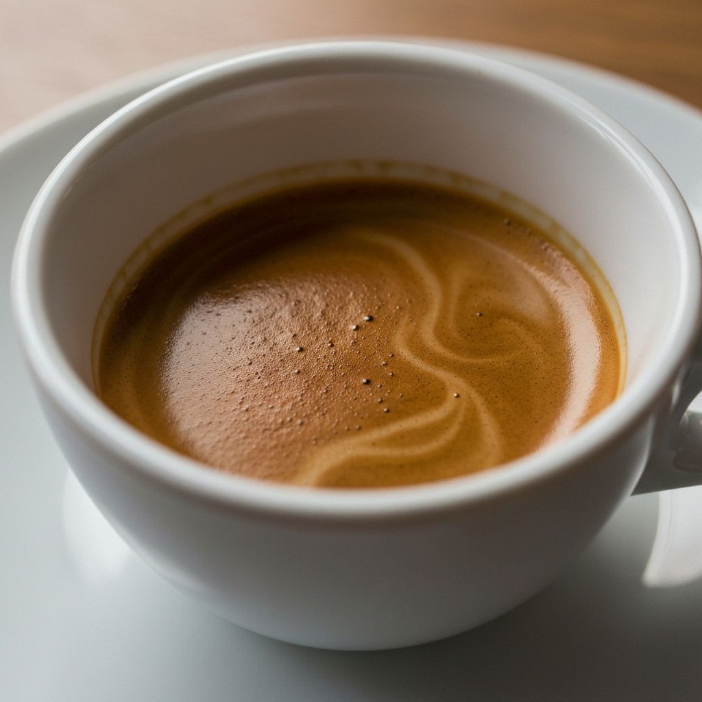 Ein Espresso mit perfekter Crema in Keramiktasse, symbolisiert bewussten Genuss und positive Effekte von Kaffee auf mentale Gesundheit.
