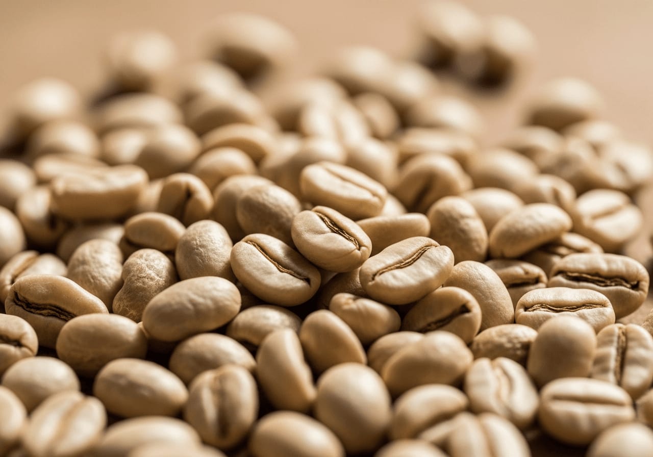 Helle, geröstete Arabica-Bohnen mit glatter Oberfläche im Kaffeebohnen Guide.