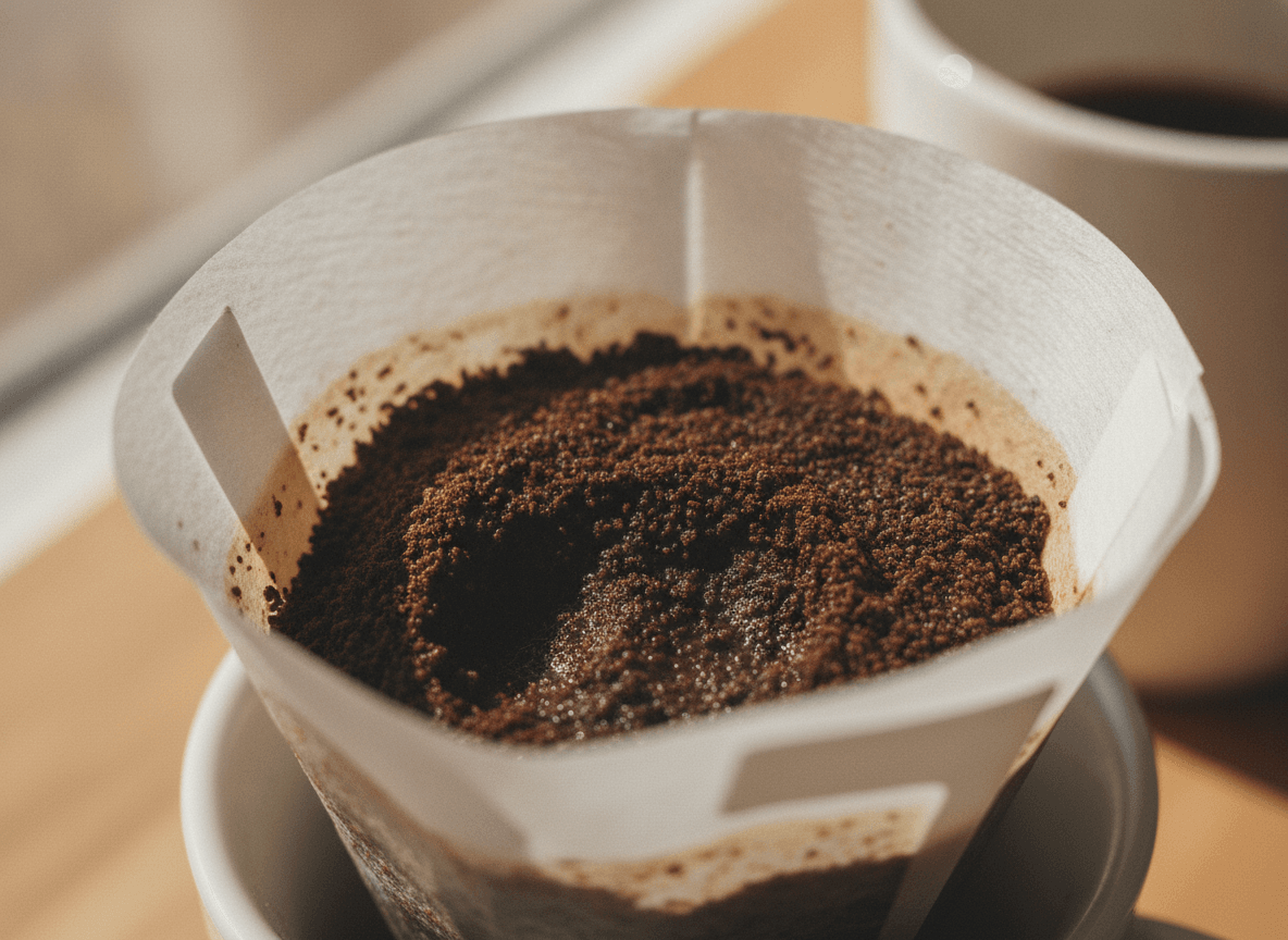 Benutzter Papierfilter mit Kaffeesatz