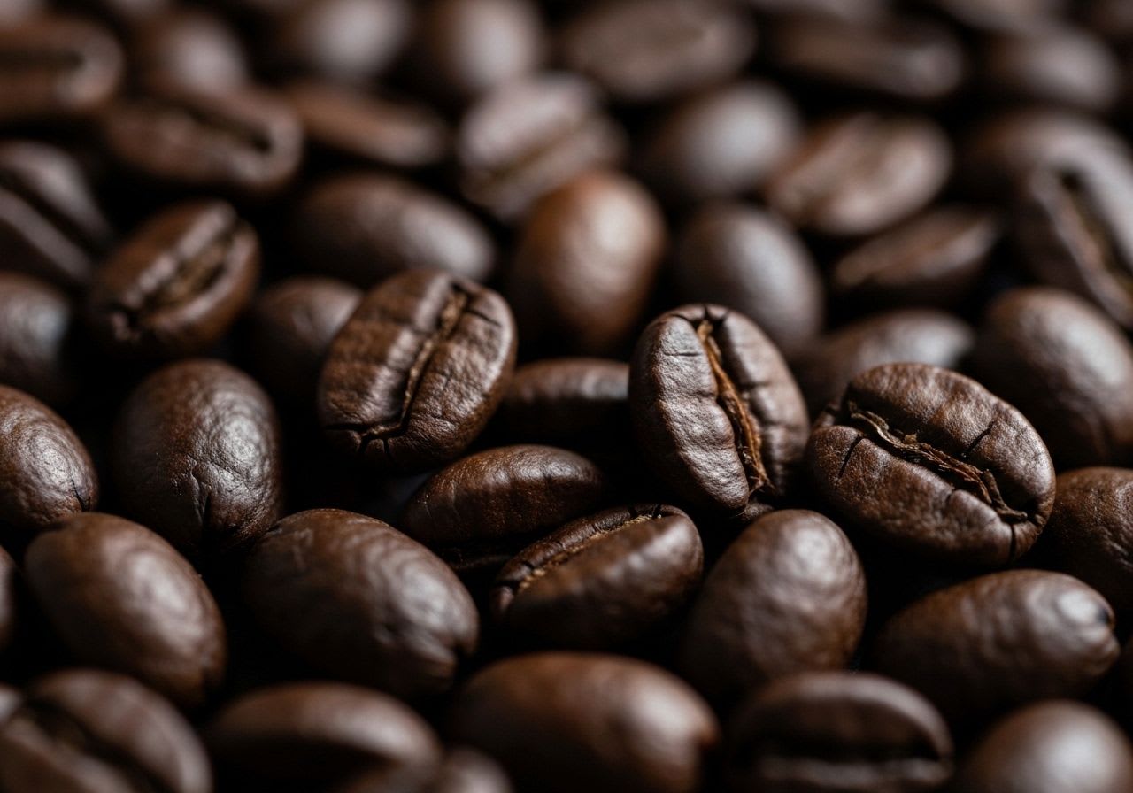 Dunkle Kaffeeröstung (Dark Roast) mit kräftigem, rauchigem Aroma und geringer Säure, sichtbar in der Farbpalette der Kaffeeröstung.