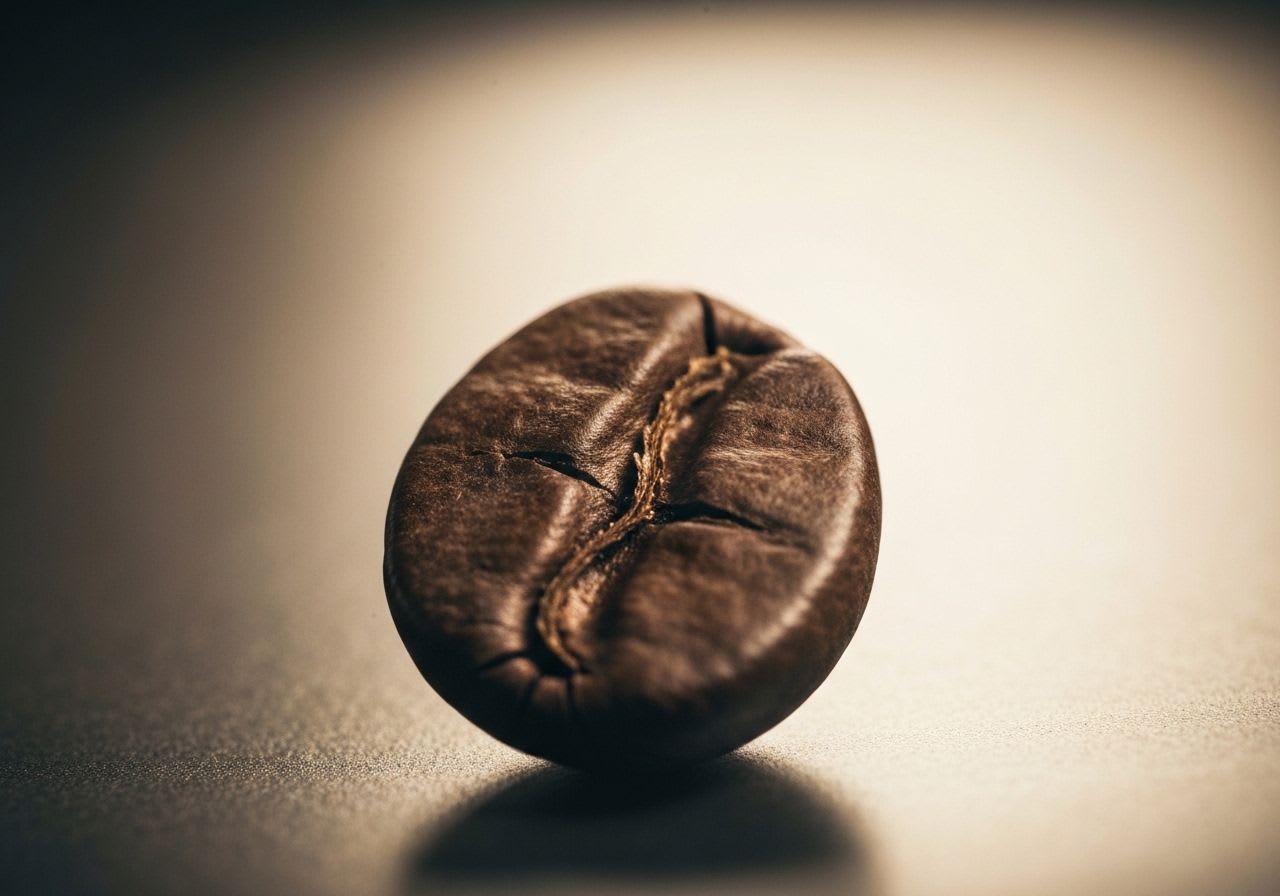 Detaillierte Ansicht einer Kaffeebohne während des First Cracks, der Zellstrukturen aufbricht und die Aroma-Entwicklung bei der Kaffeeröstung einleitet.