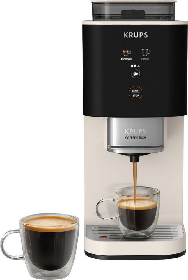 Krups Kaffeevollautomat Coffee Crush SA4001 für Espresso & Lungo, platzsparend mit 15 cm Breite, frisch gemahlene Bohnen oder vor-gemahlen, einfache Reinigung weiß