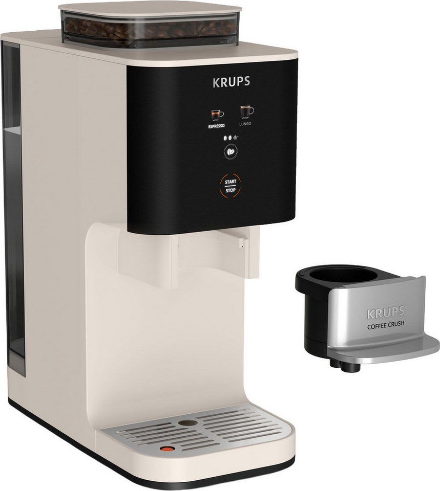 Krups Kaffeevollautomat Coffee Crush SA4001 für Espresso & Lungo, platzsparend mit 15 cm Breite, frisch gemahlene Bohnen oder vor-gemahlen, einfache Reinigung weiß