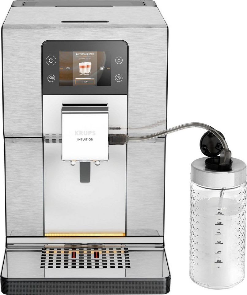 Krups Kaffeevollautomat EA877D Intuition Experience+, 21 Heiß- und Kaltgetränke-Spezialitäten, geräuscharm, Farb-Touchscreen schwarz|silberfarben