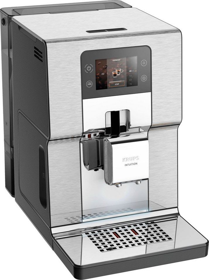 Krups Kaffeevollautomat EA877D Intuition Experience+, 21 Heiß- und Kaltgetränke-Spezialitäten, geräuscharm, Farb-Touchscreen schwarz|silberfarben