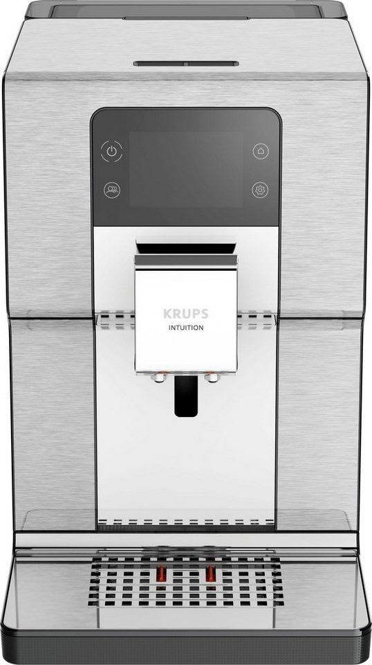 Krups Kaffeevollautomat EA877D Intuition Experience+, 21 Heiß- und Kaltgetränke-Spezialitäten, geräuscharm, Farb-Touchscreen schwarz|silberfarben