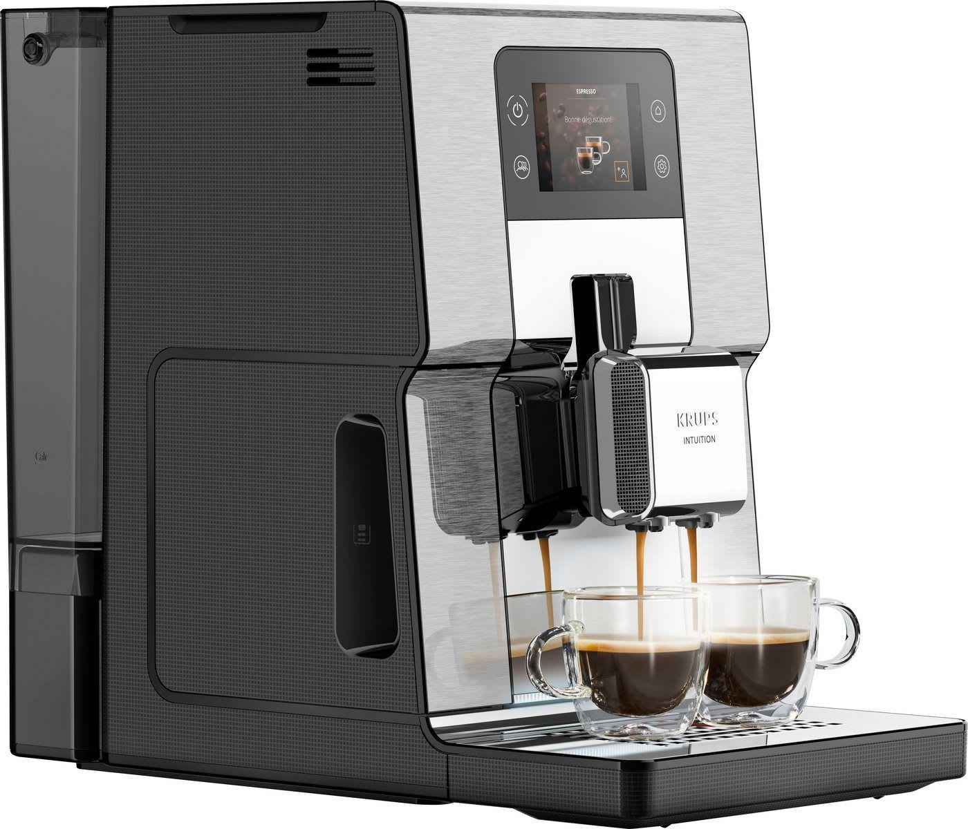 Krups Kaffeevollautomat EA877D Intuition Experience+, 21 Heiß- und Kaltgetränke-Spezialitäten, geräuscharm, Farb-Touchscreen schwarz|silberfarben