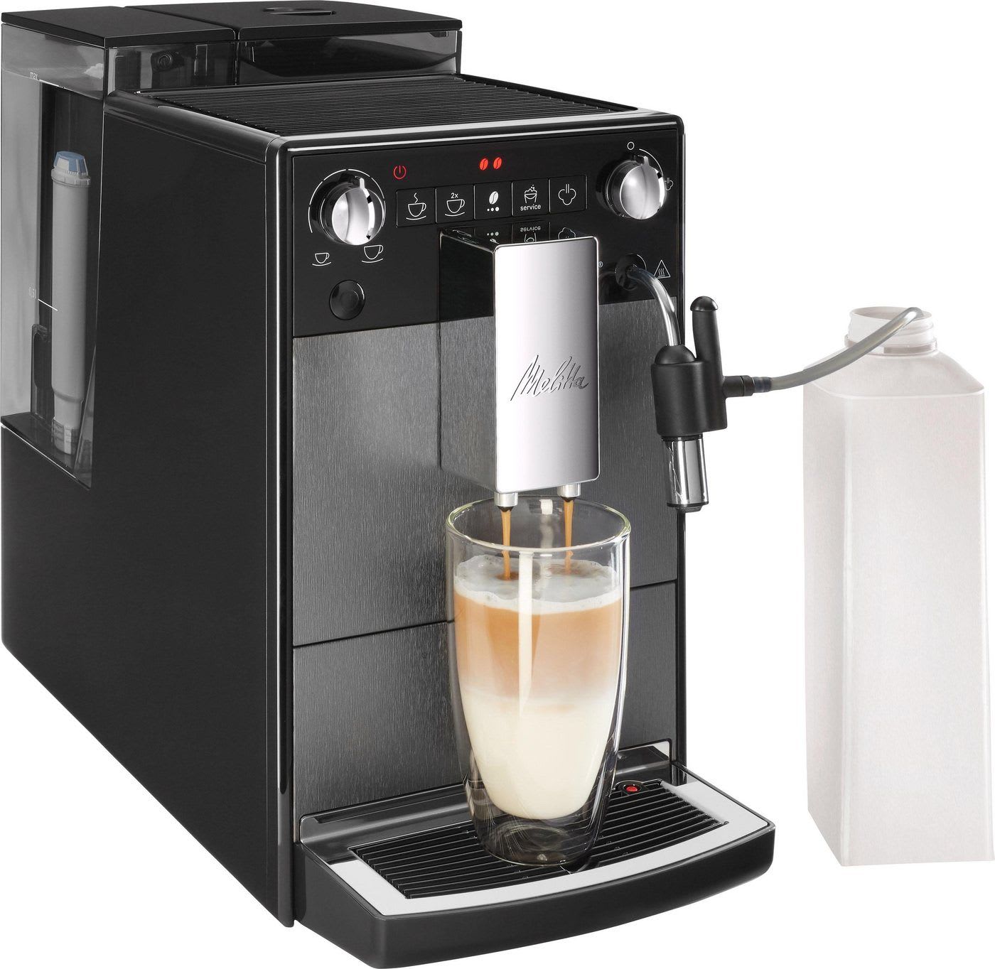 Melitta Kaffeevollautomat Avanza® F270-100 Mystic Titan, Kompakt, aber XL Wassertank & XL Bohnenbehälter, Milchschaum-System silberfarben