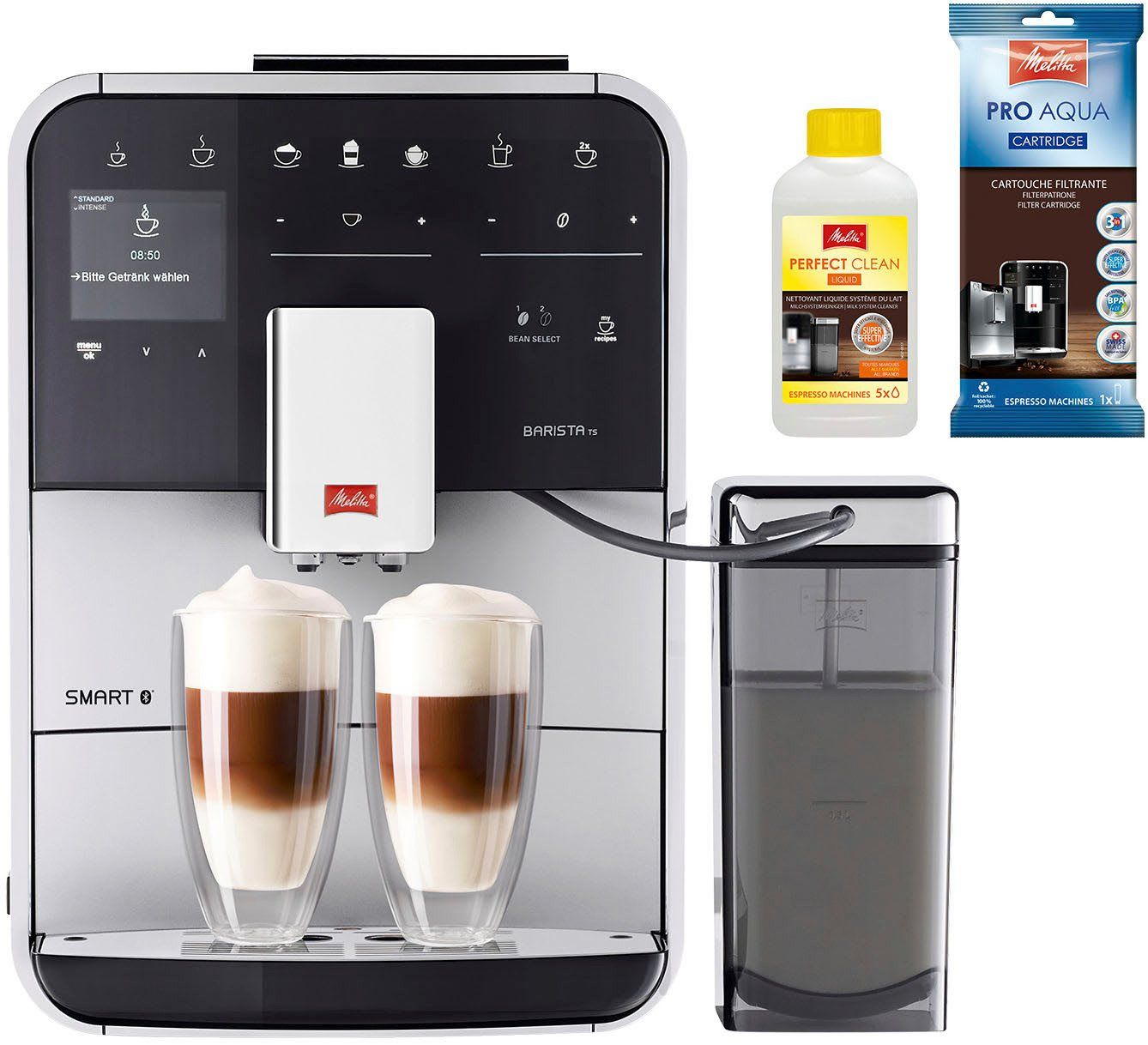 Melitta Kaffeevollautomat Barista TS Smart® F850-101, silber, 21 Kaffeerezepte & 8 Benutzerprofile, 2-Kammer Bohnenbehälter schwarz|silberfarben