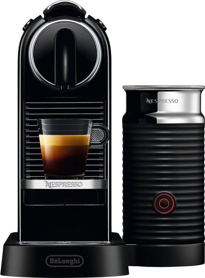 NESPRESSO Kapselmaschine CITIZ EN 267.BAE von DeLonghi, Schwarz, inkl. Aeroccino Milchaufschäumer, Willkommenspaket mit 7 Kapseln