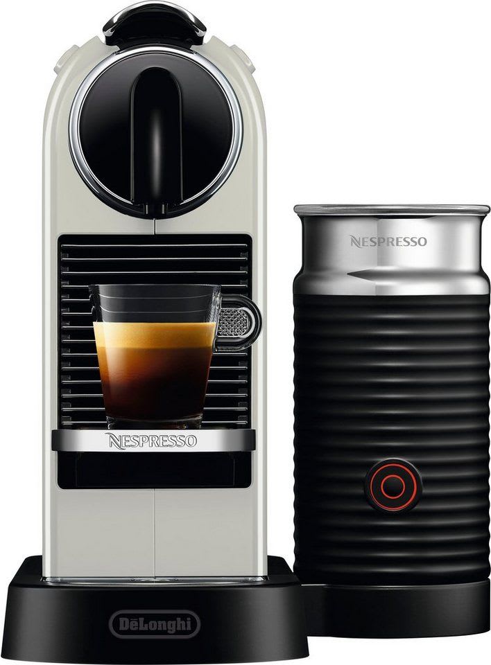 NESPRESSO Kapselmaschine CITIZ EN 267.WAE von DeLonghi, White, inkl. Aeroccino Milchaufschäumer, Willkommenspaket mit 7 Kapseln weiß