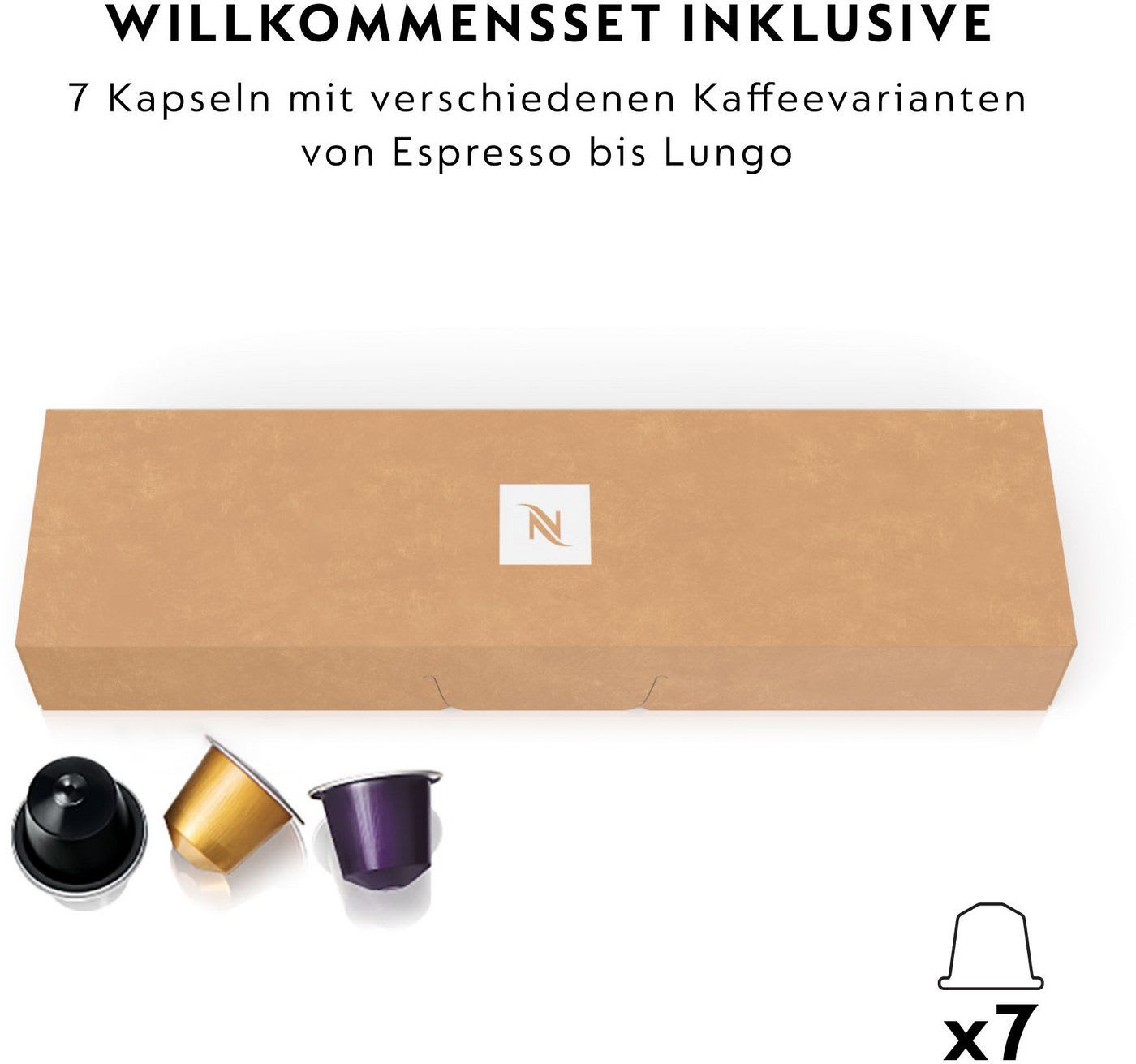 NESPRESSO Kapselmaschine XN1001 Inissia von Krups, Wassertankkapazität: 0,7 Liter, inkl. Willkommenspaket mit 7 Kapseln weiß
