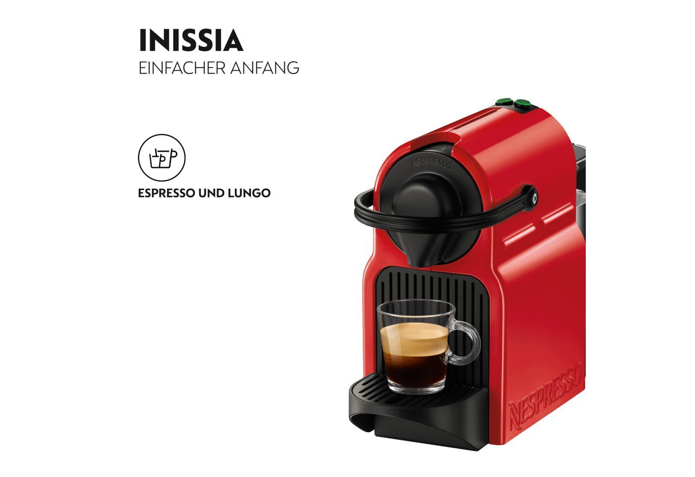 NESPRESSO Kapselmaschine XN1005 Inissia von Krups, Wassertankkapazität: 0,7 Liter, inkl. Willkommenspaket mit 7 Kapseln rot