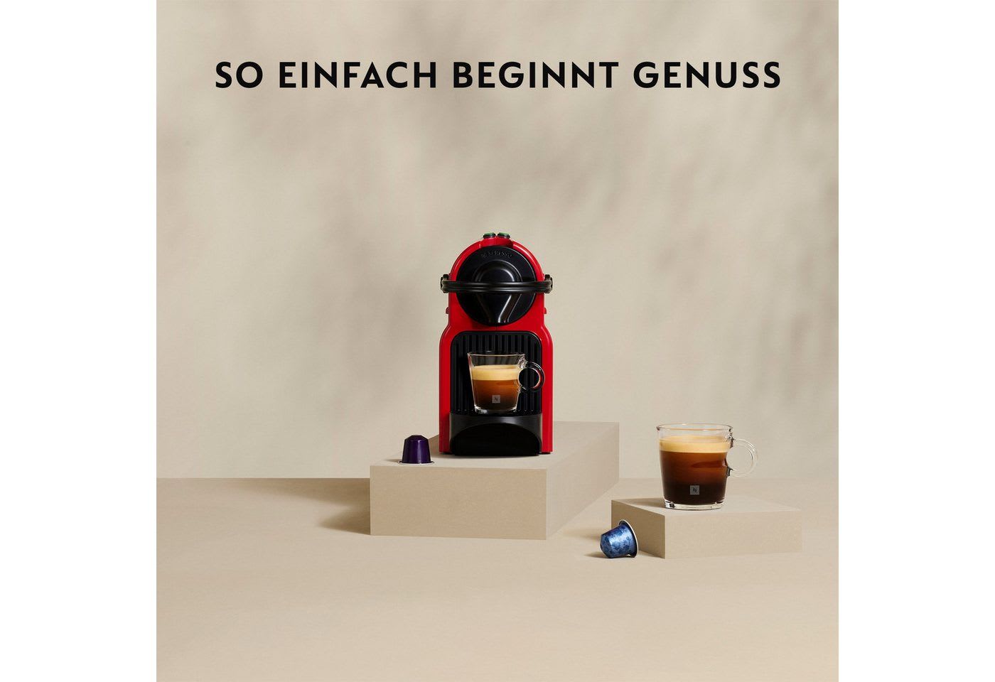 NESPRESSO Kapselmaschine XN1005 Inissia von Krups, Wassertankkapazität: 0,7 Liter, inkl. Willkommenspaket mit 7 Kapseln rot